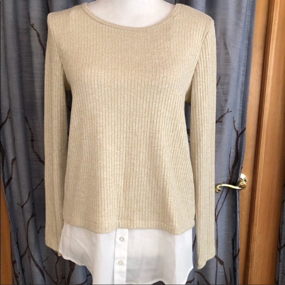 NWT. Calvin Klein S ribbed Metallic Gold pullover